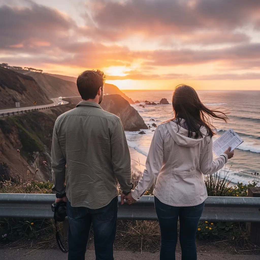 Miejski krajobraz z zabytkowymi budynkami i oznaczeniami tras do zwiedzania.